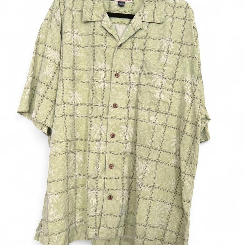 Tommy Bahama Green Plaid Silk Button-up Palm Tree Shirt Men's XL